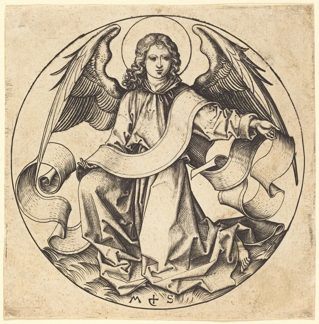 The Angel of Saint Matthew, by Martin Schongauer, ink, 1490