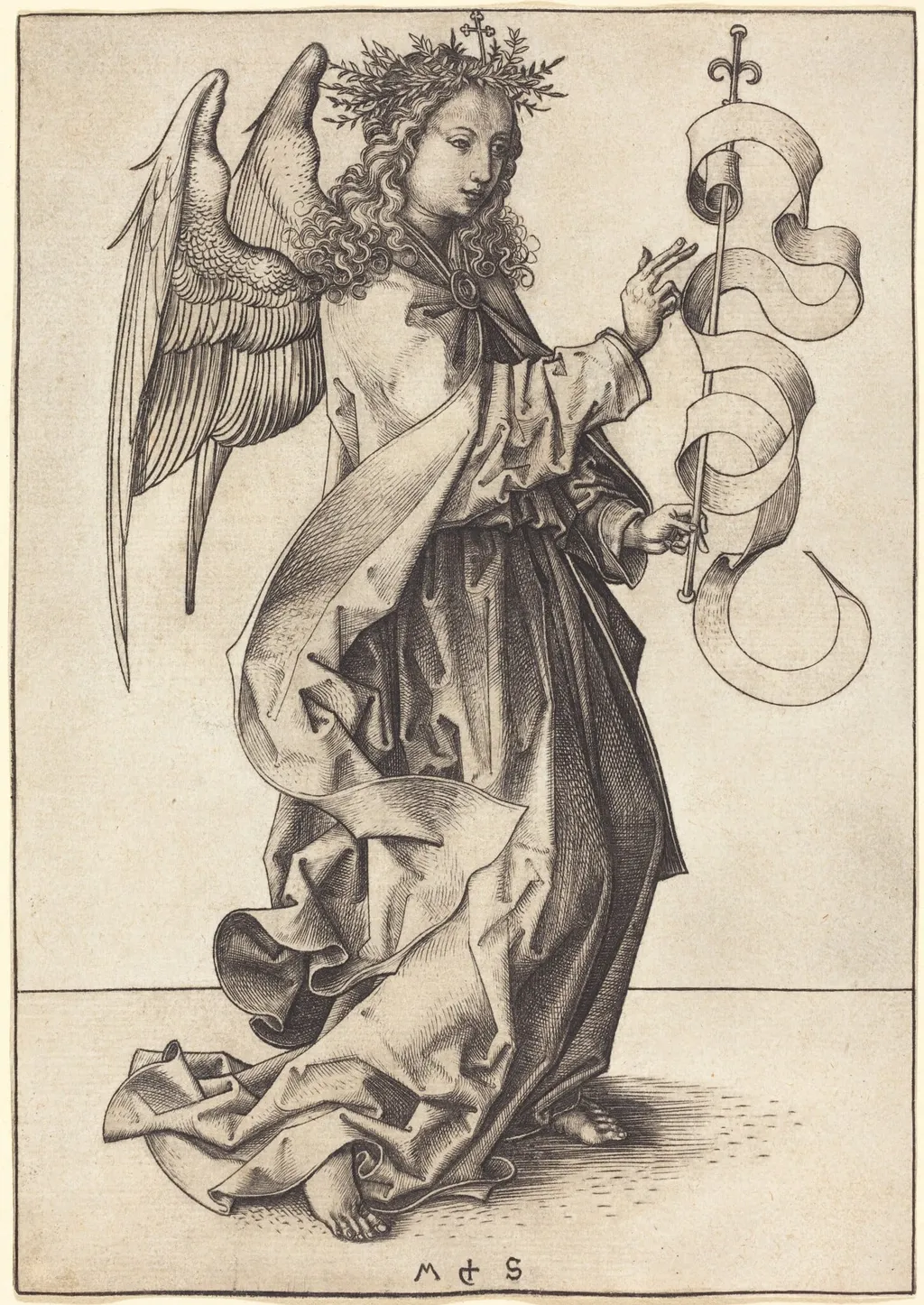 The Archangel Gabriel, by Martin Schongauer, ink, 1490