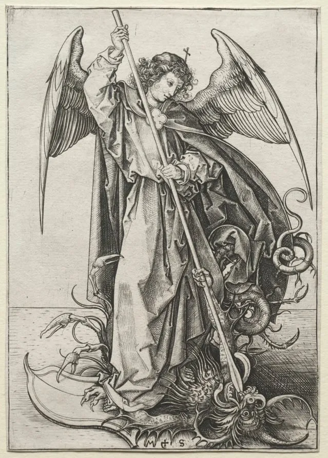 The Archangel Michael Piercing the Dragon, by Martin Schongauer, 1475