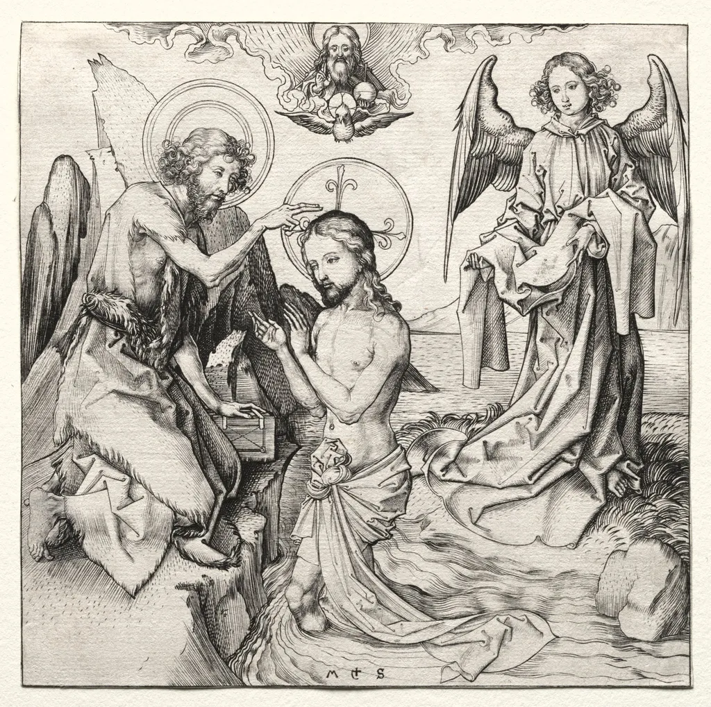 The Baptism of Christ in the Jordan, by Martin Schongauer, 1485
