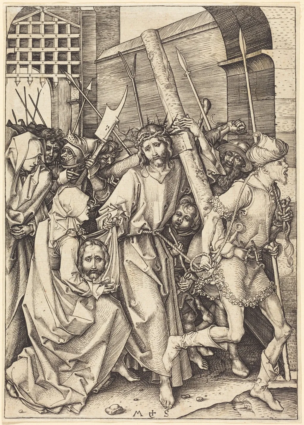 The Bearing of the Cross with Saint Veronica, by Martin Schongauer, ink, 1480