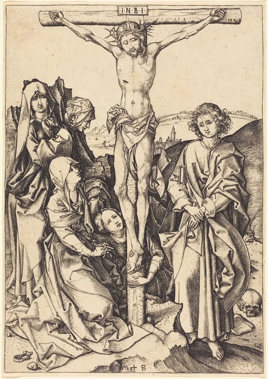 The Crucifixion, by Martin Schongauer, ink, 1480