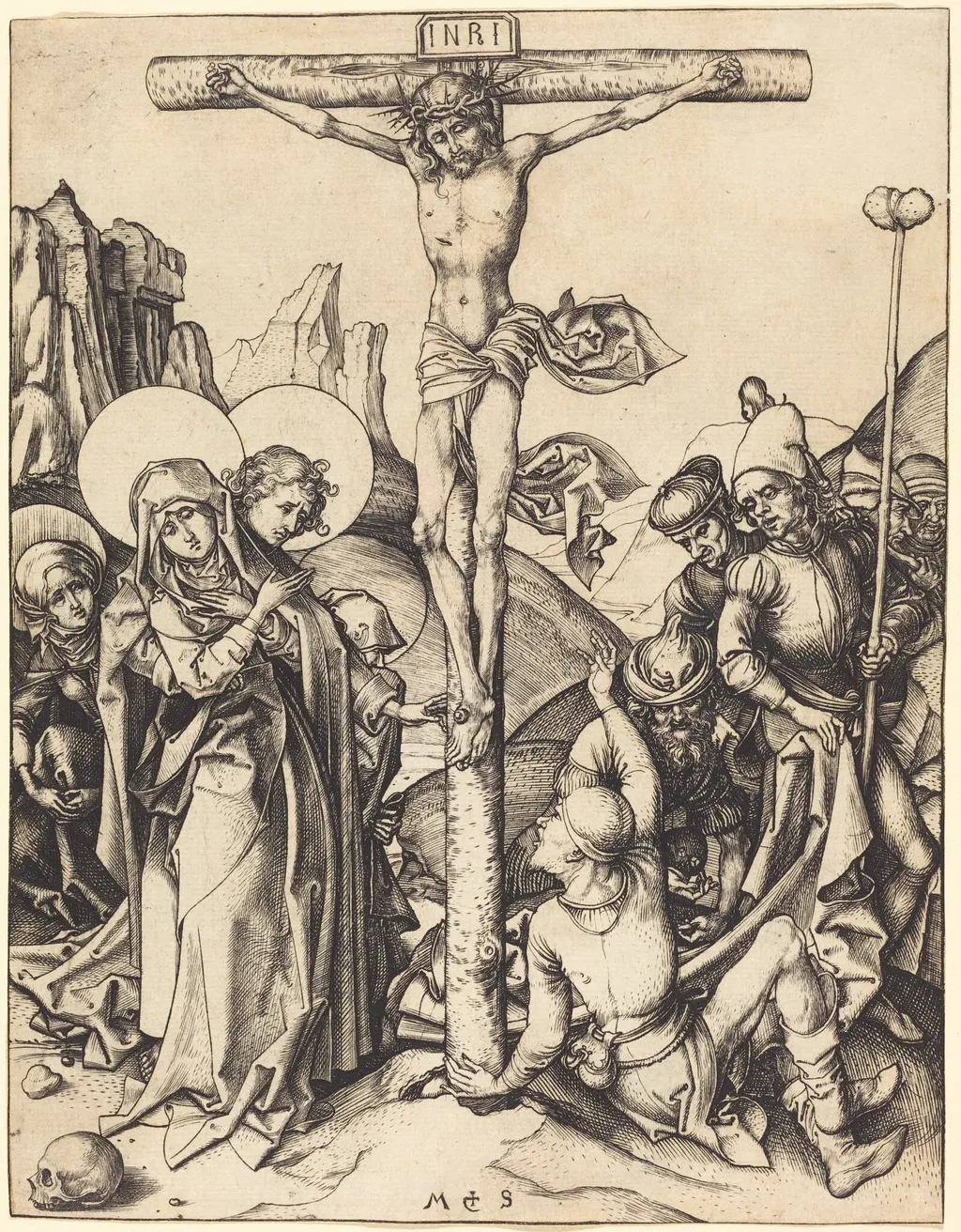 The Crucifixion, by Martin Schongauer, ink, 1480