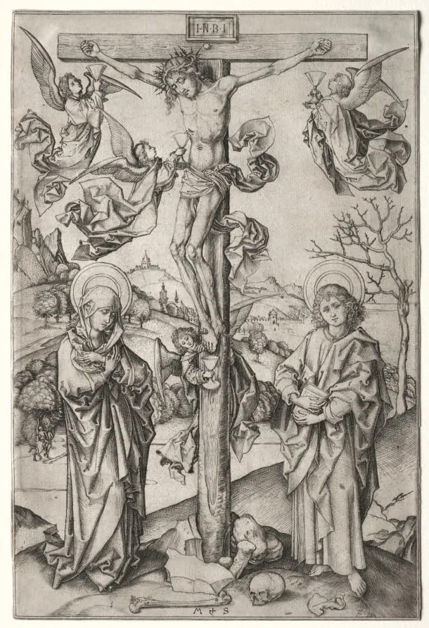 The Crucifixion with Four Angels, by Martin Schongauer, 1475