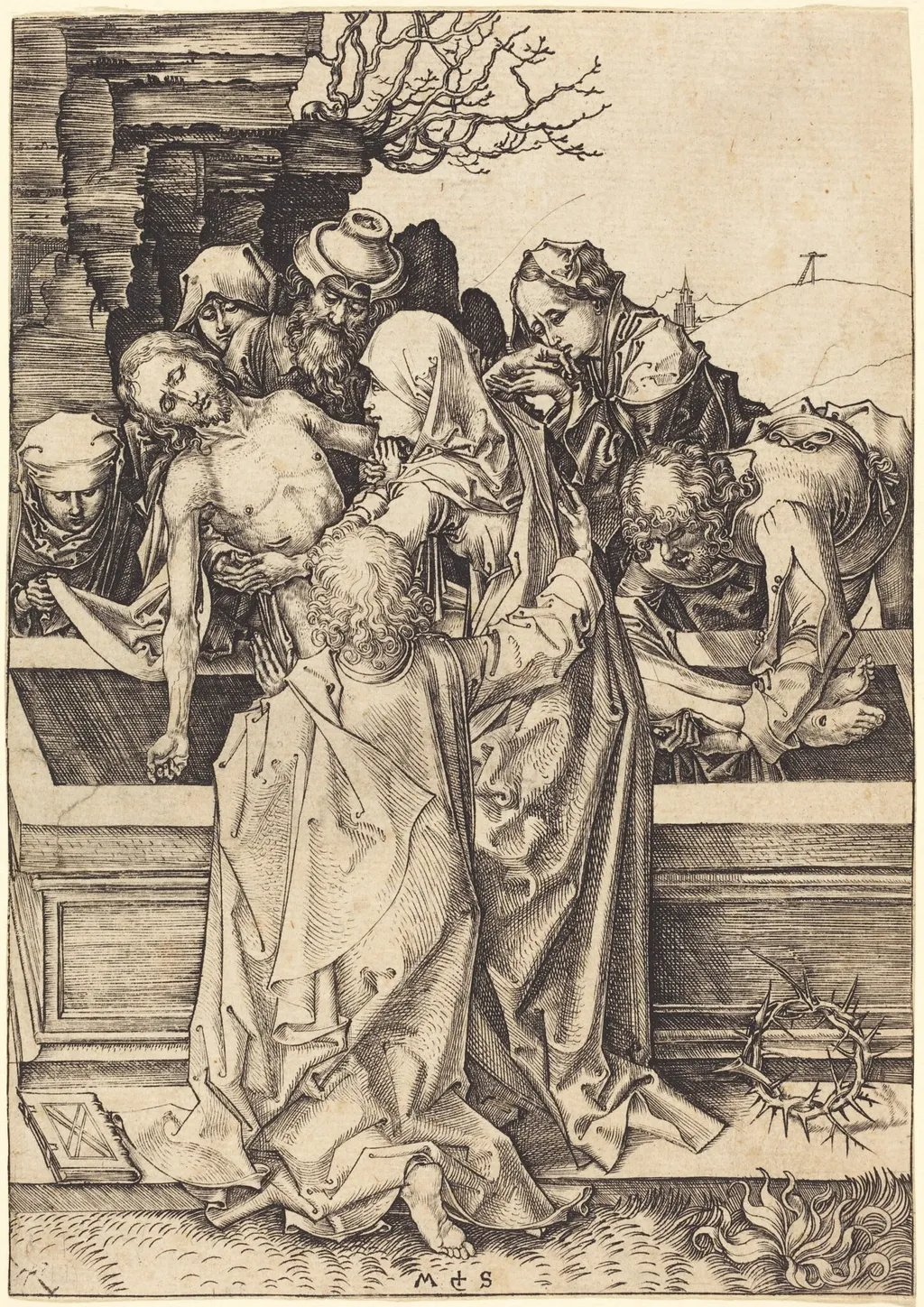 The Entombment, by Martin Schongauer, ink, 1480