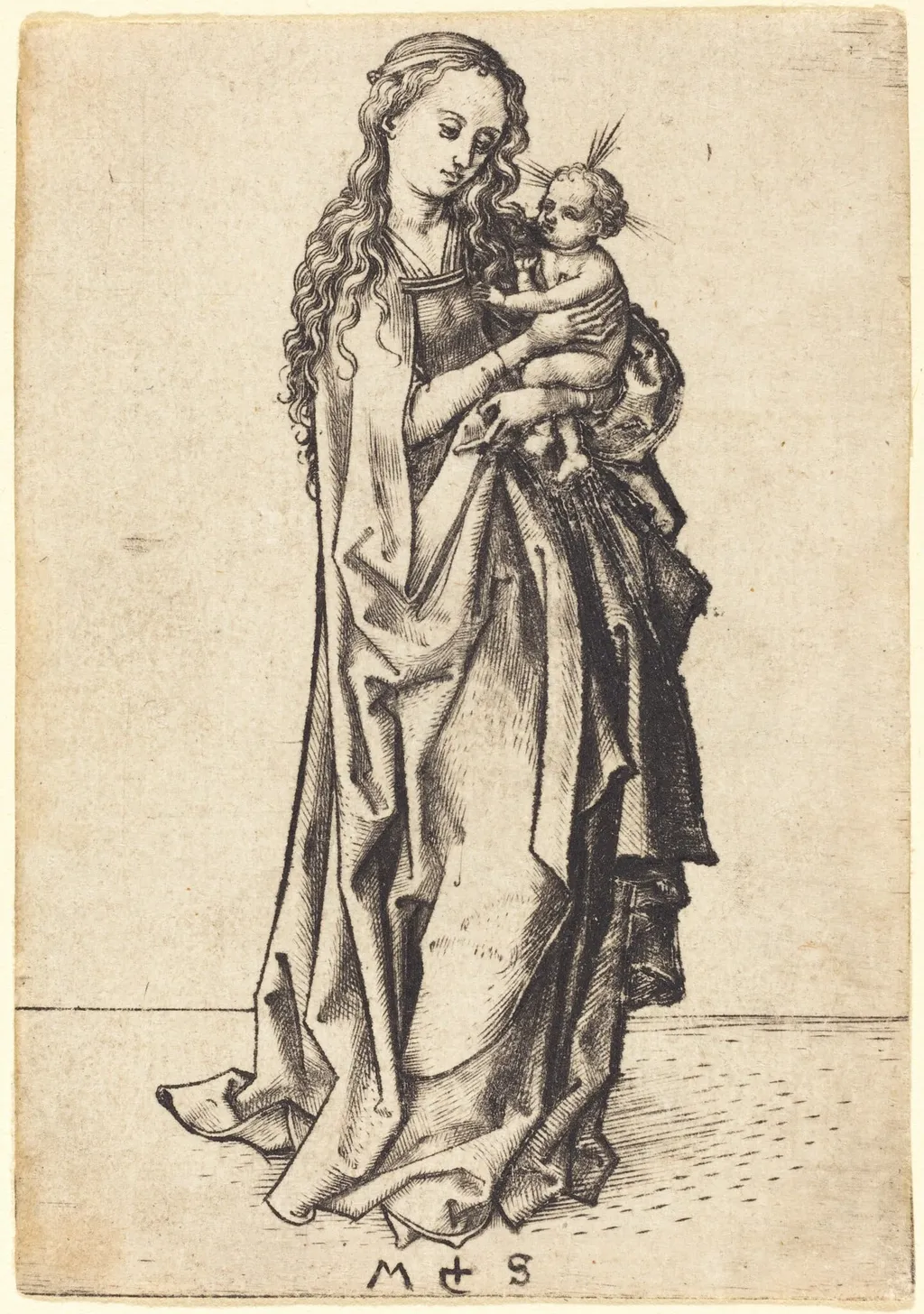 The Small Madonna and Child, by Martin Schongauer, ink, 1480