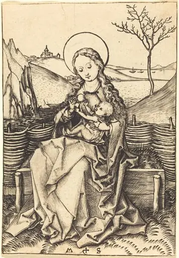 Virgin and Child on a Grassy Bench, by Martin Schongauer