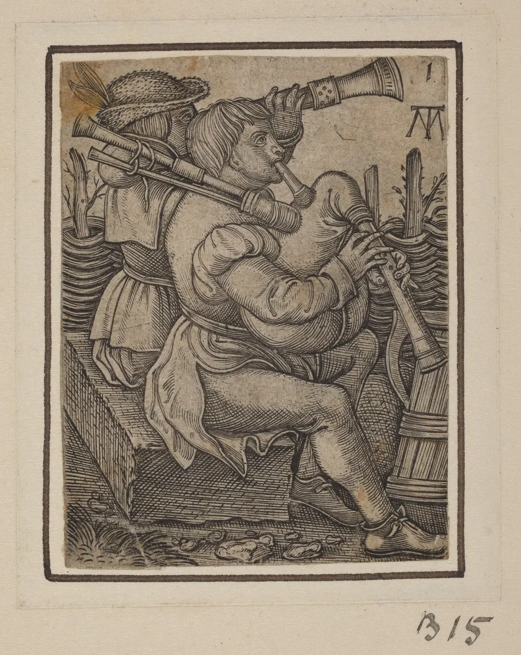 Bagpipe Players, by Martin Treu, ink, 1540