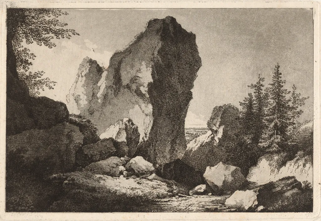 Mountain Landscape with a Rocky Outcrop, by Martin von Molitor, ink, 1795