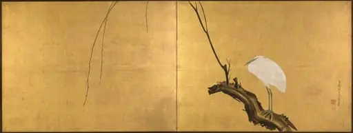 Heron on a Willow Branch, by Maruyama Ōkyo 円山応挙