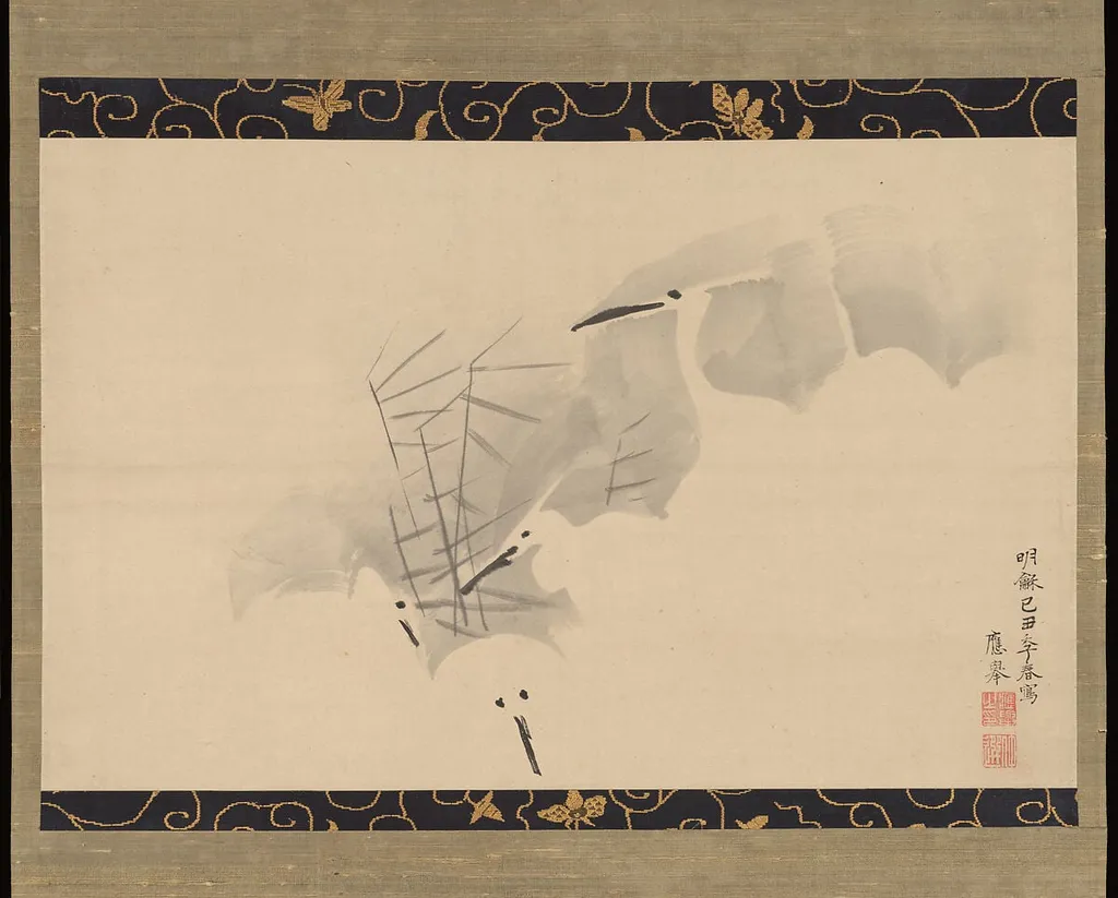 円山応挙筆 白鷺図|White Herons, by Maruyama Ōkyo 円山応挙, ink, 1769