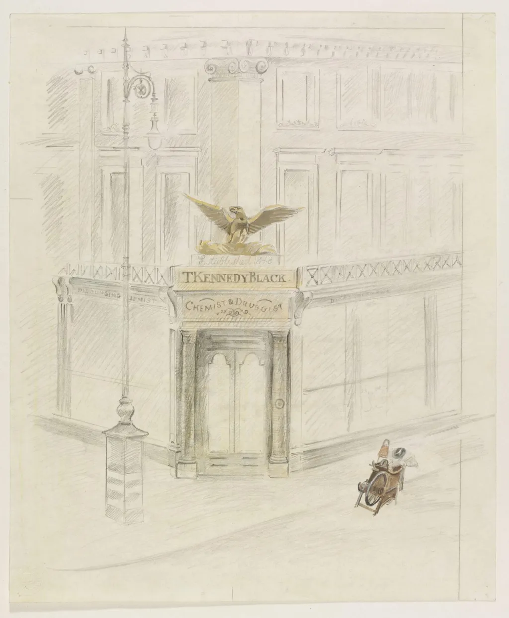 Chemist Shop, Circus Road, St. John's Wood, by Marx, watercolor