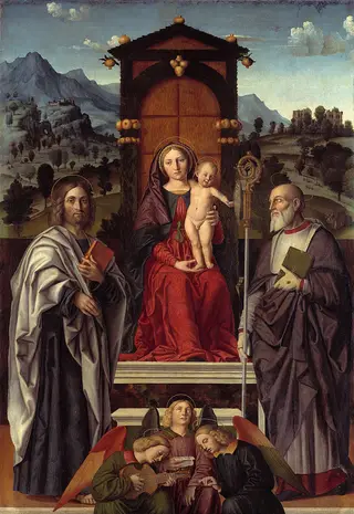 Mary and Child Enthroned with Saints, by Girolamo dai Libri