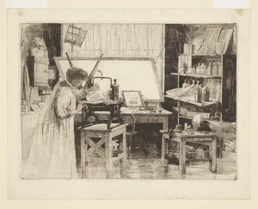 An Artist Working at her Press