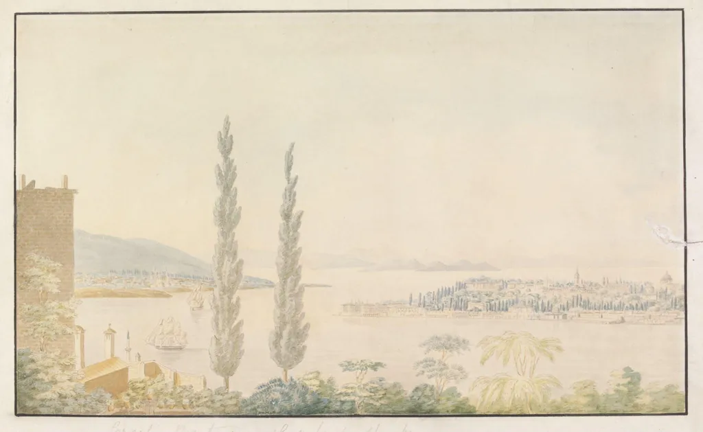 Üsküdar and Saray Burnu from Galata, with the Sea of Marmara in the distance, by Mary Anne Turner, watercolor, 1826