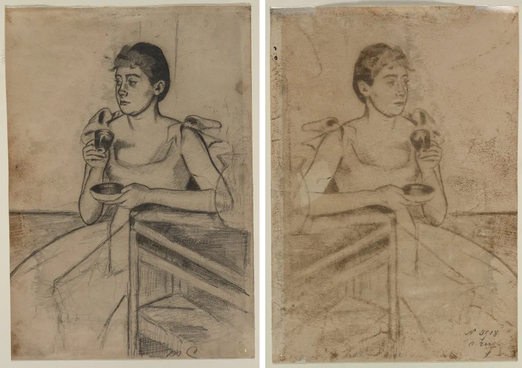 After-Dinner Coffee (recto); After-Dinner Coffee (verso), by Mary Cassatt, 1889