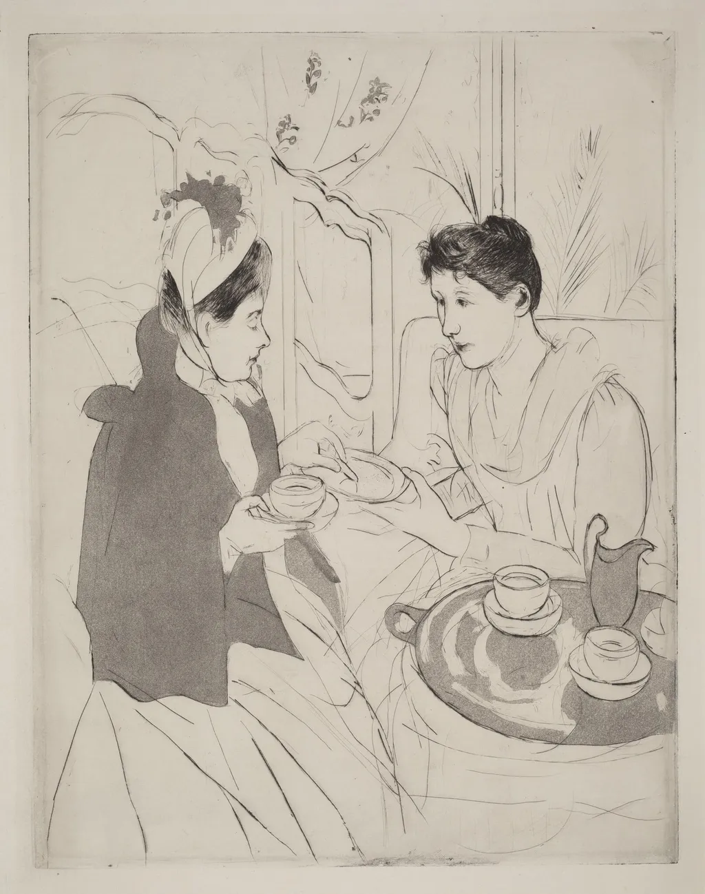 Afternoon Tea Party, by Mary Cassatt, ink, 1890