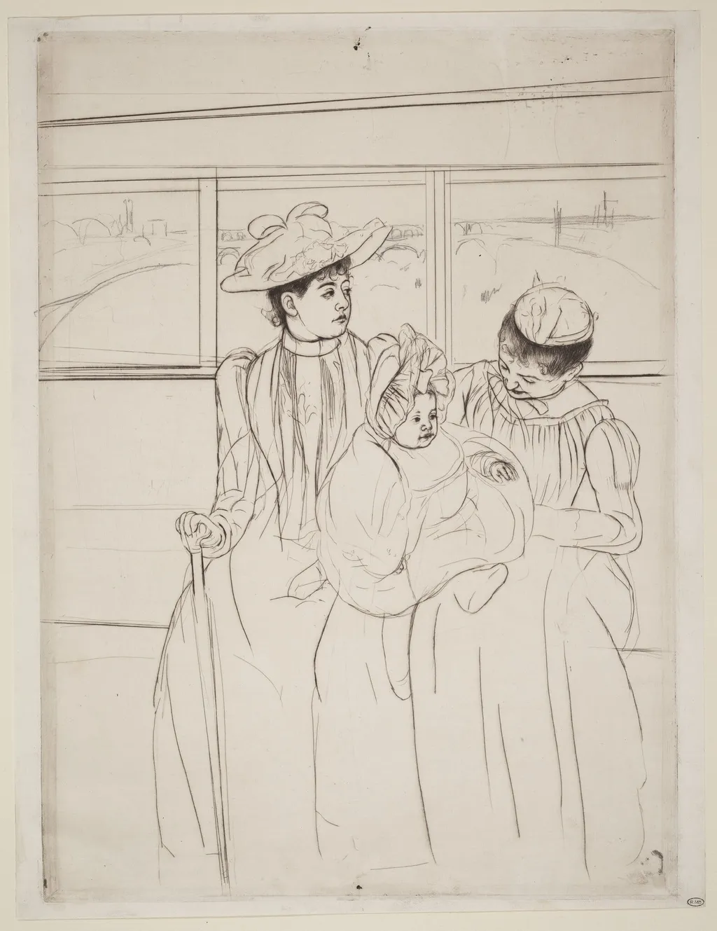 In the Omnibus, by Mary Cassatt, graphite, 1890