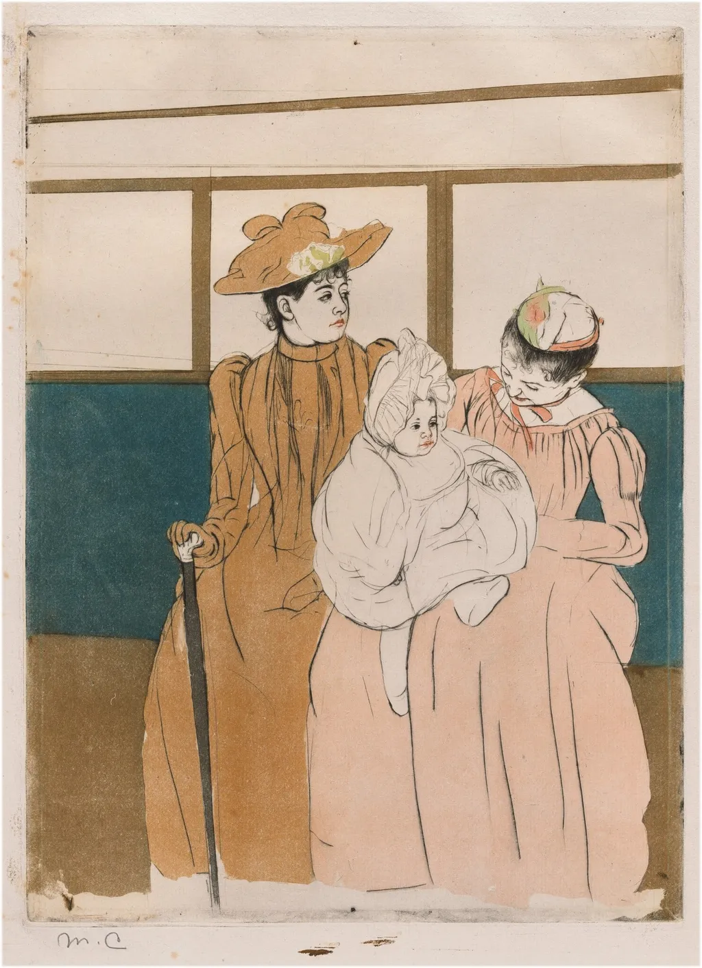 In the Omnibus, by Mary Cassatt, ink, 1890