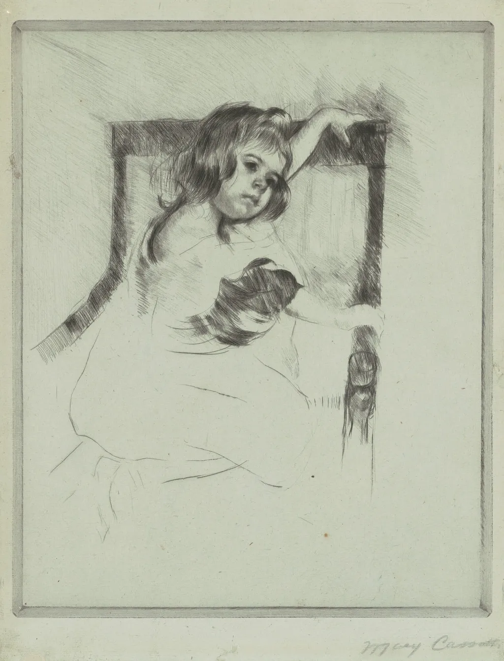 Kneeling in an Armchair, by Mary Cassatt, ink, 1903
