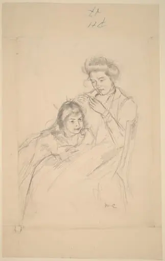 Margot Leaning against Reine's Knee, by Mary Cassatt