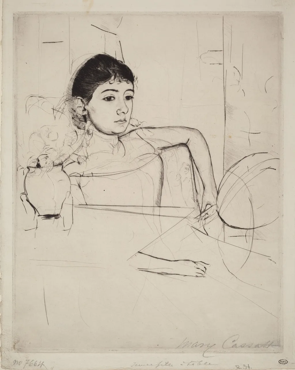 Mimi as a Brunette, by Mary Cassatt, ink, 1889
