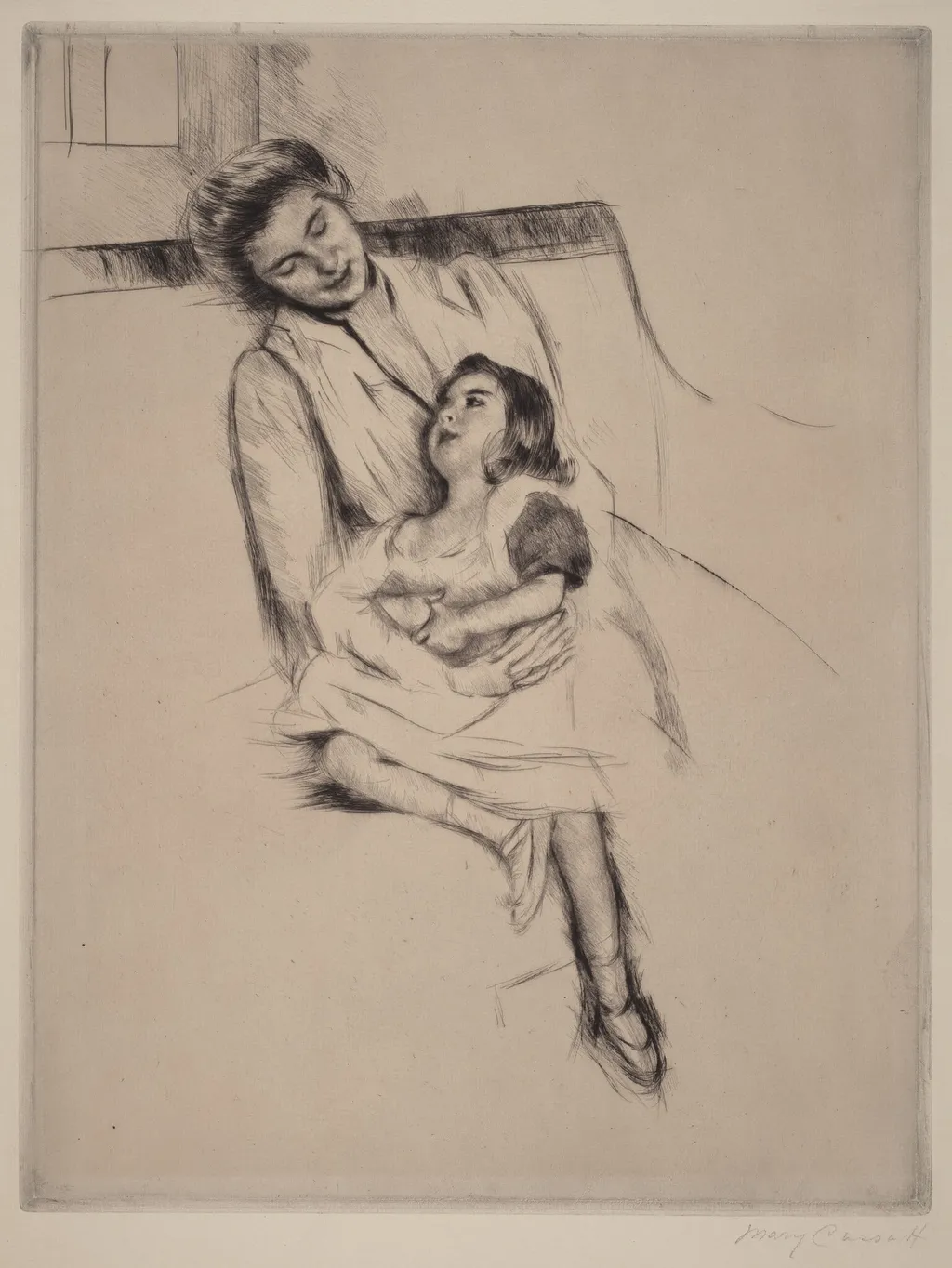 Reine and Margot Seated on a Sofa (No. 2), by Mary Cassatt, ink, 1902