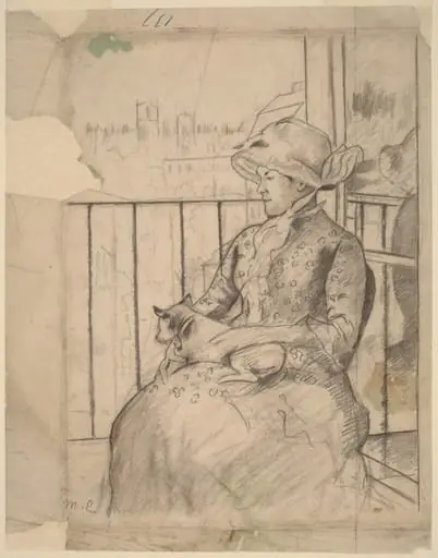 Susan on a Balcony Holding a Dog [recto], by Mary Cassatt