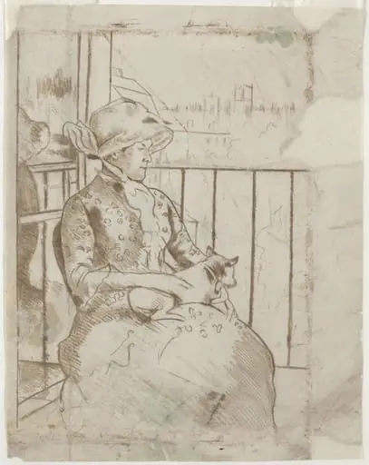 Susan on a Balcony Holding a Dog [verso], by Mary Cassatt