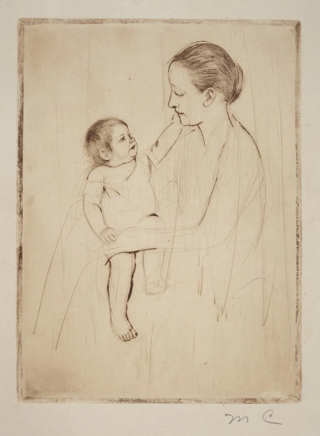 The Caress, by Mary Cassatt, ink, 1891