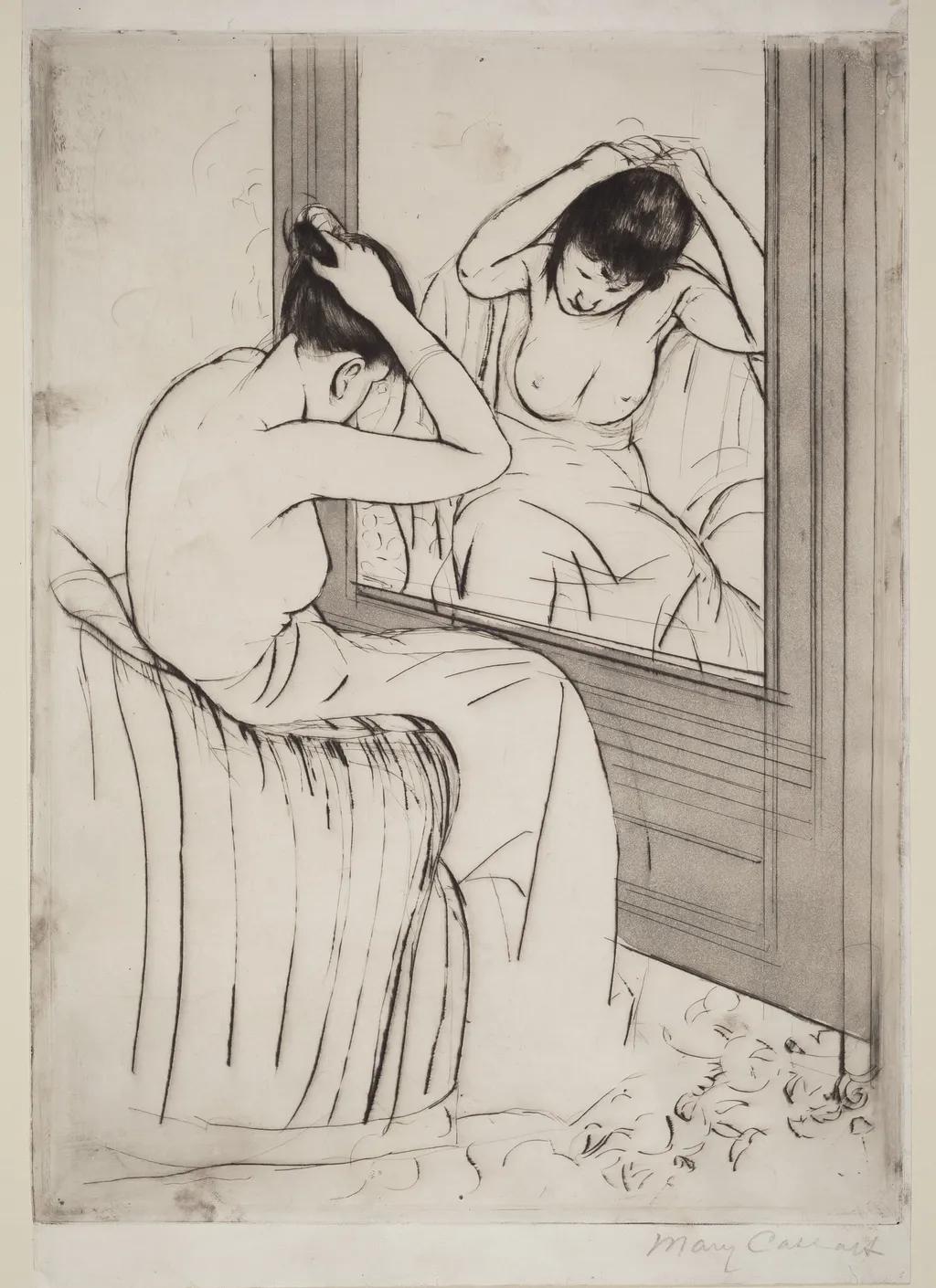 The Coiffure, by Mary Cassatt, ink, 1890