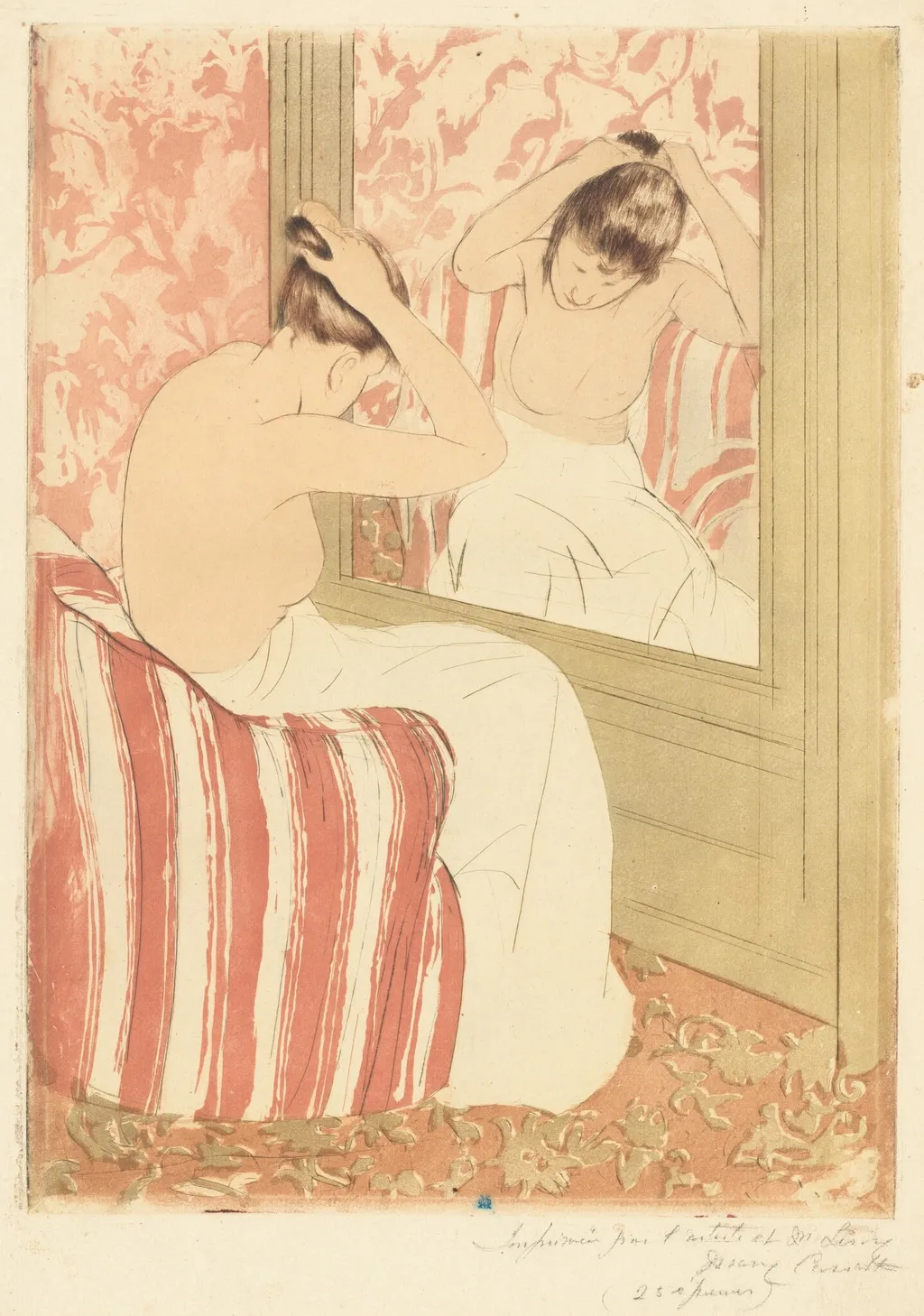 The Coiffure, by Mary Cassatt, ink, 1890