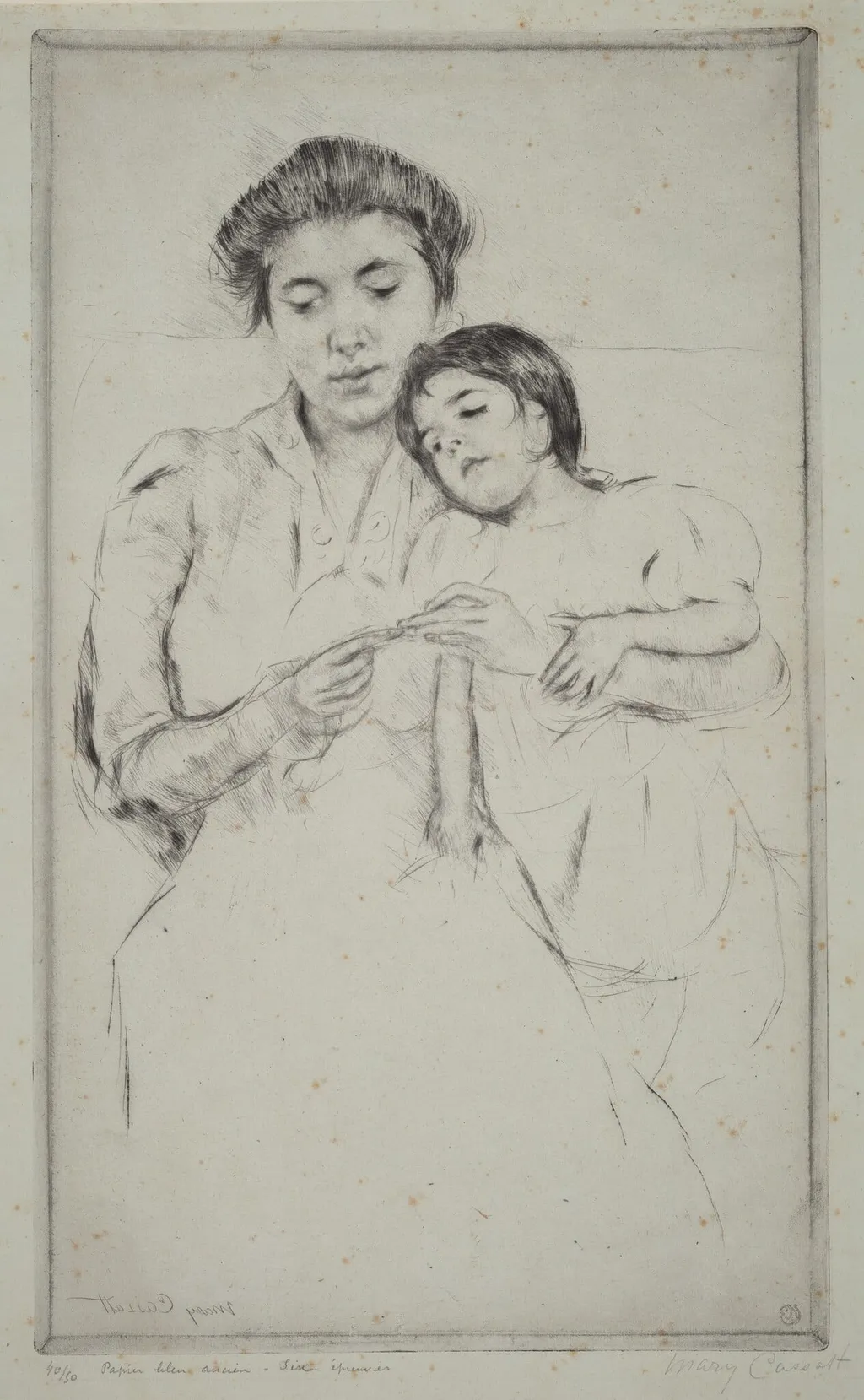 The Crocheting Lesson, by Mary Cassatt, ink, 1902
