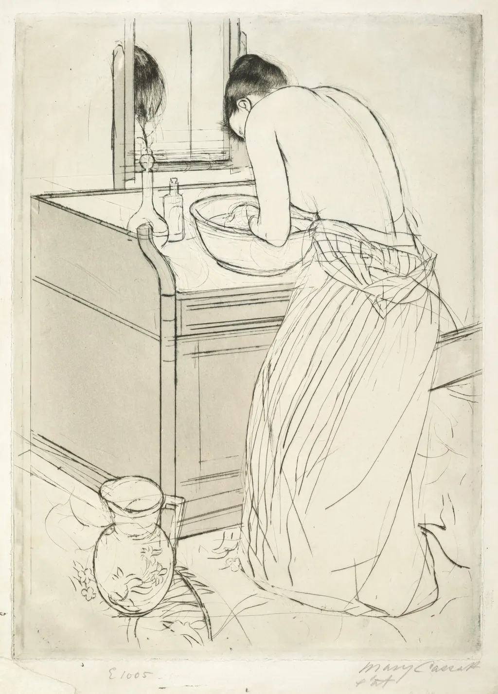 Woman Bathing, by Mary Cassatt, ink, 1890