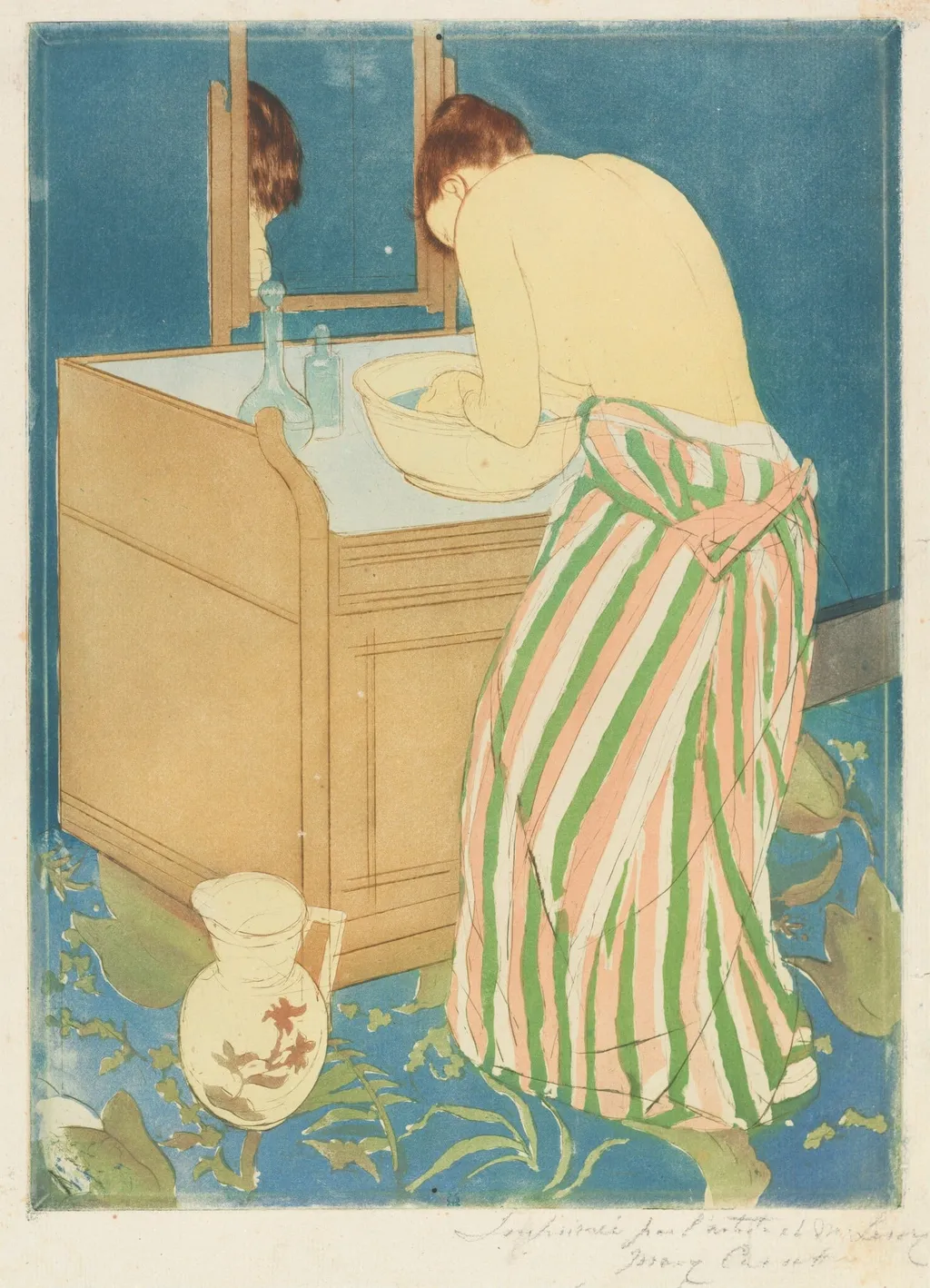 Woman Bathing, by Mary Cassatt, ink, 1890