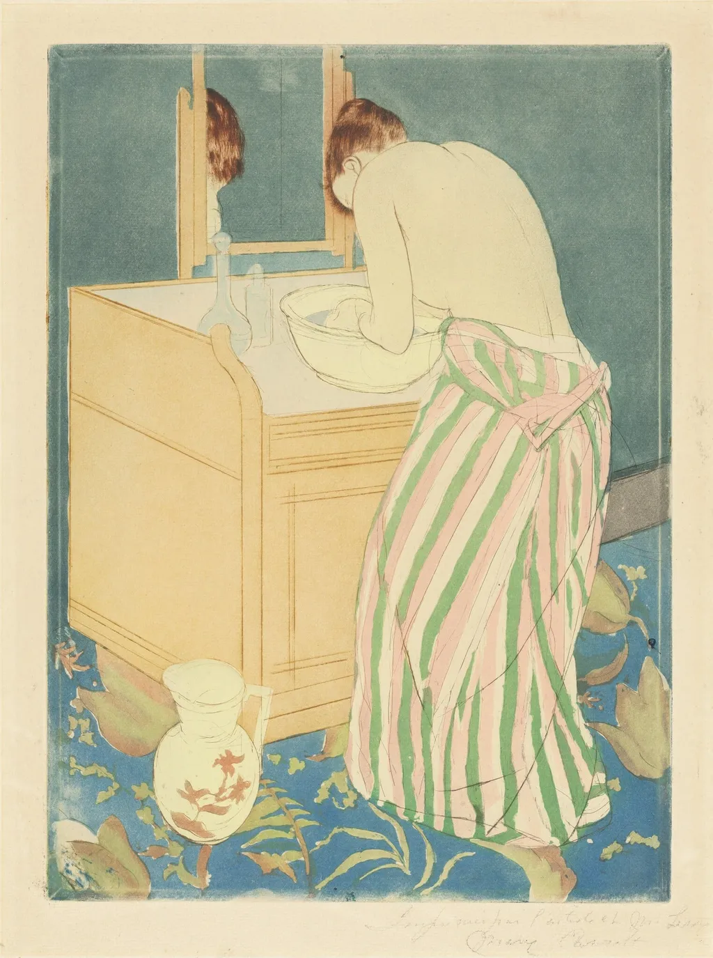 Woman Bathing, by Mary Cassatt, ink, 1890