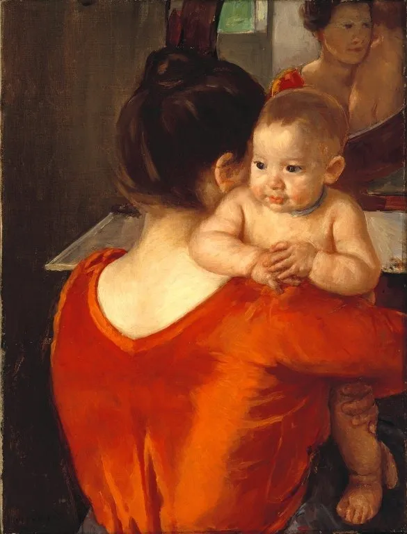 Woman in a Red Bodice and Her Child, by Mary Cassatt, oil, 1901