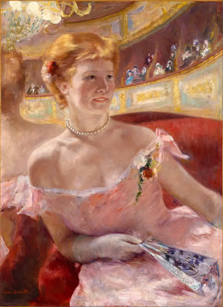 Woman with a Pearl Necklace in a Loge, by Mary Cassatt