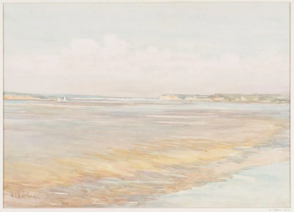 The Mouth of the Seine. Shore scene at low tide, by Mary Cox Palethorpe, watercolor, 1907