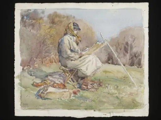 'J' painting 'Long Shadows' above Yeo Vale, Devon, November 1949, by Mary Stella Edwards