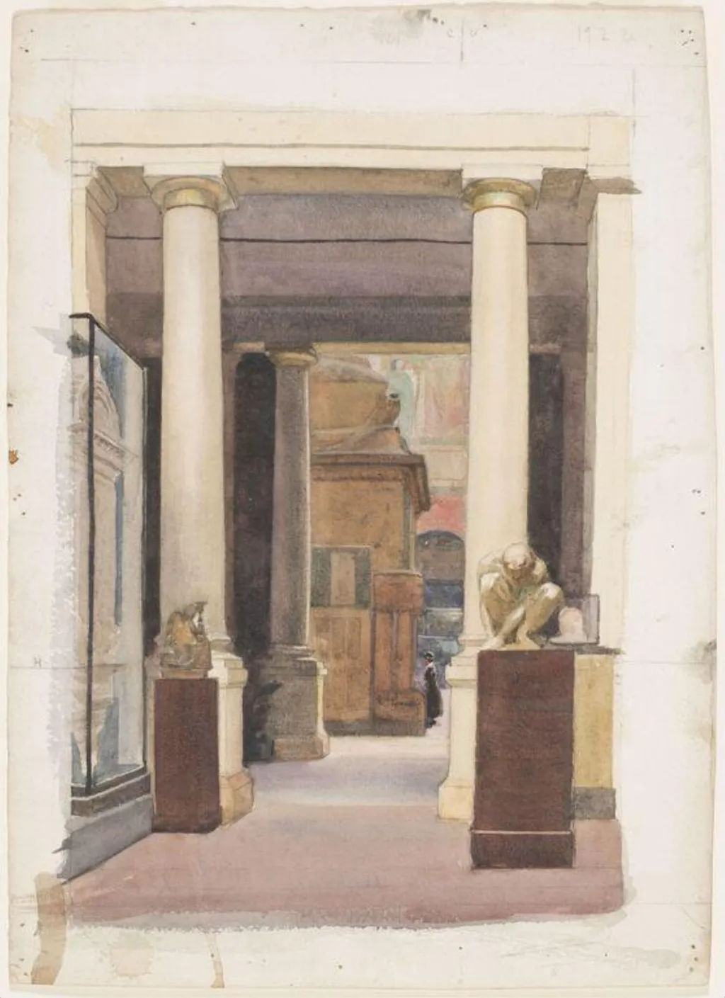 The entrance to the Cast Court containing Trajan's Column at the Victoria and Albert Museum, by Mary Stella Edwards, watercolor, 1924