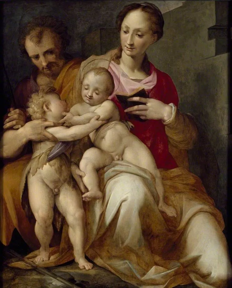 The Holy Family with St John the Baptist, by Maso da San Friano, oil, 1561
