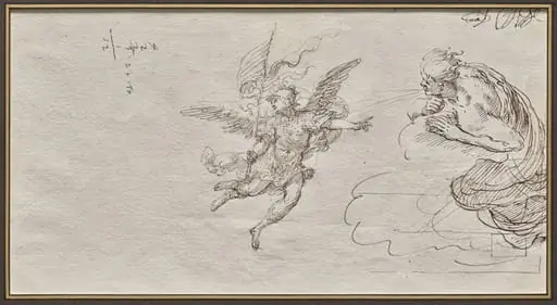 Studies of an Archangel and a Wind God (verso), by Massimo Stanzione