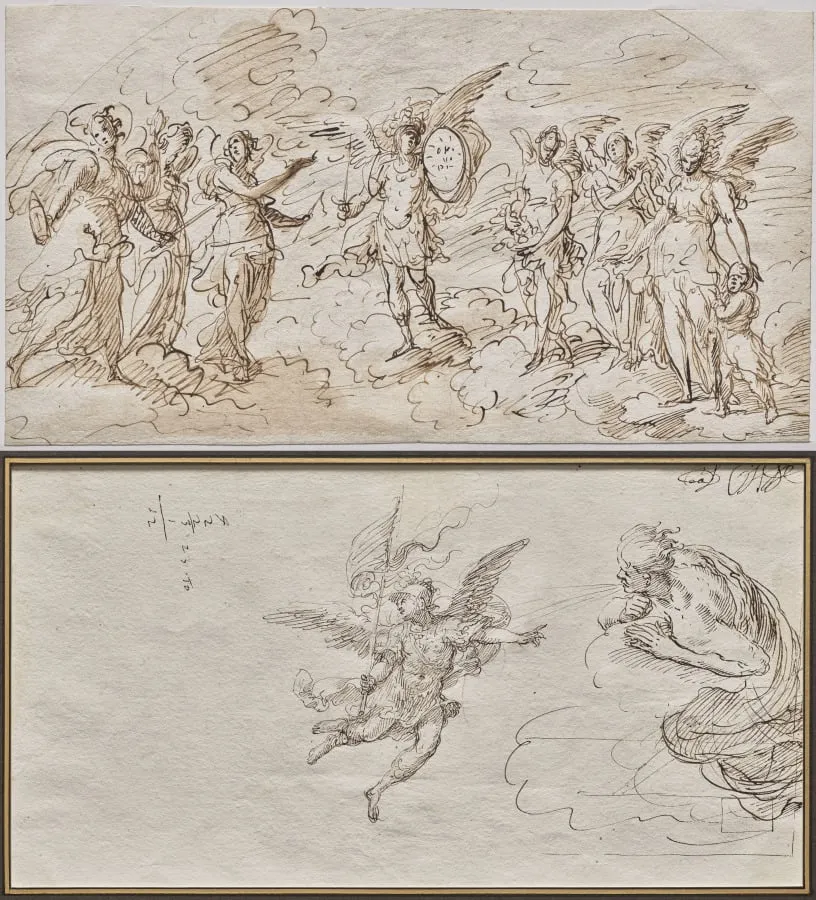 The Seven Archangels (recto); Studies of an Archangel and a Wind God (verso), by Massimo Stanzione, 1624
