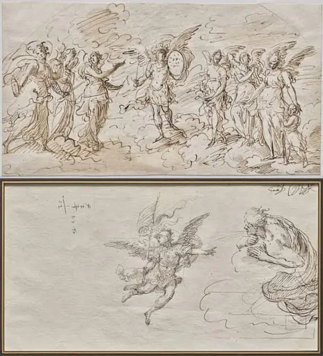The Seven Archangels (recto); Studies of an Archangel and a Wind God (verso), by Massimo Stanzione