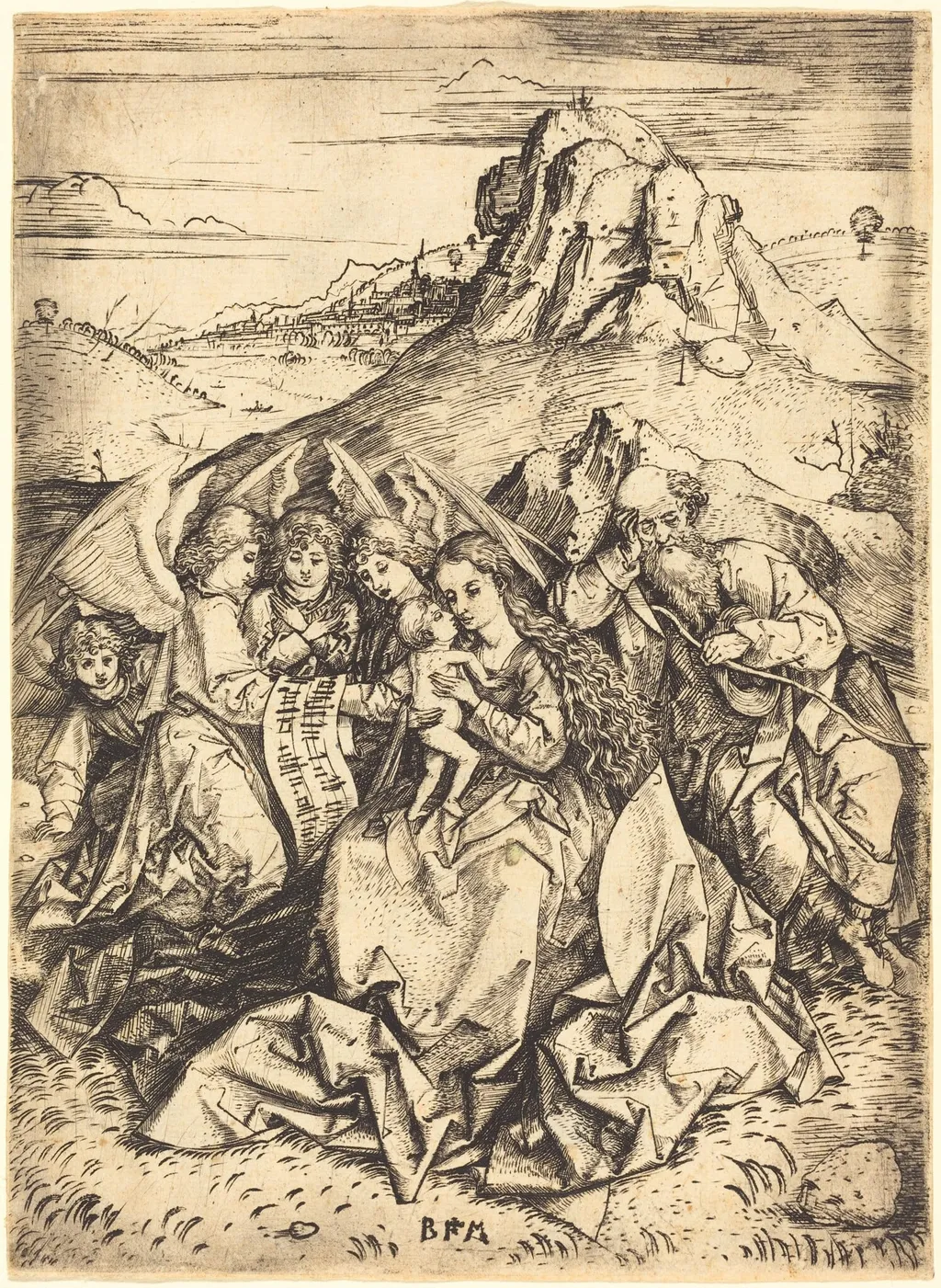 The Rest on the Flight into Egypt, by Master BM, ink, 1485
