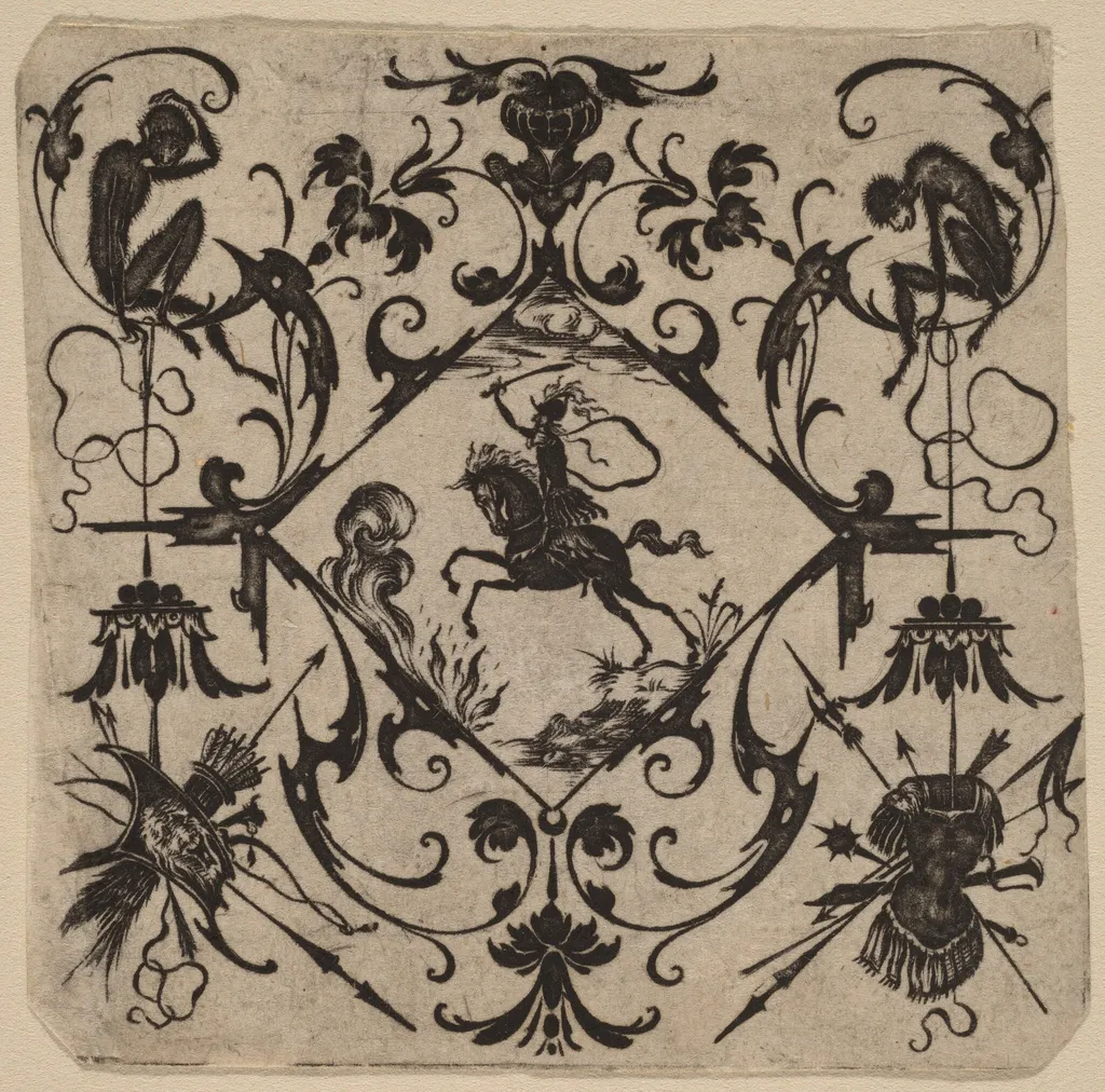Ornament with Grotesque, by Master CR, ink, 1616
