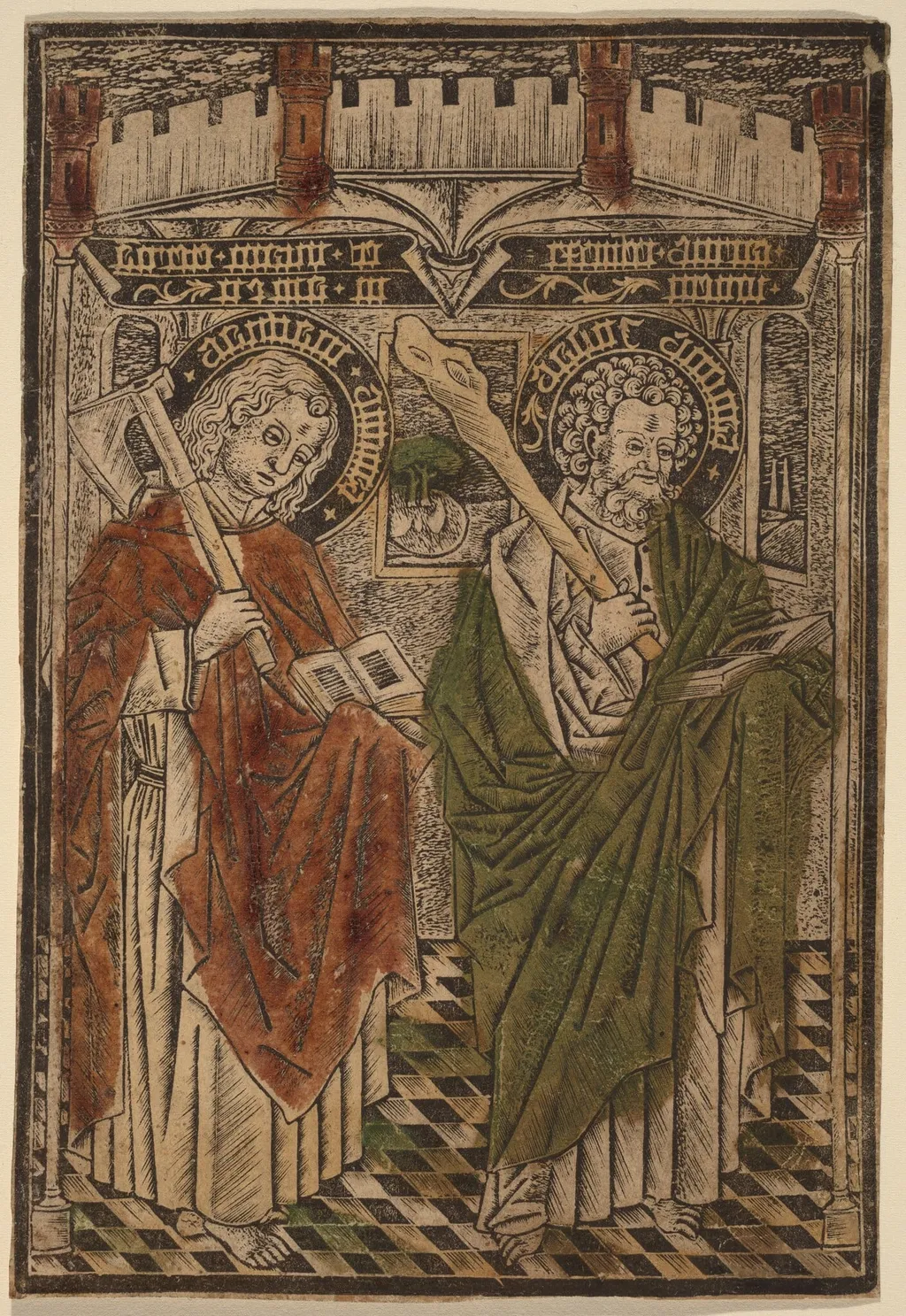 Saint Matthias and Saint Jude with Articles from the Credo, by Master d, paint, 1455