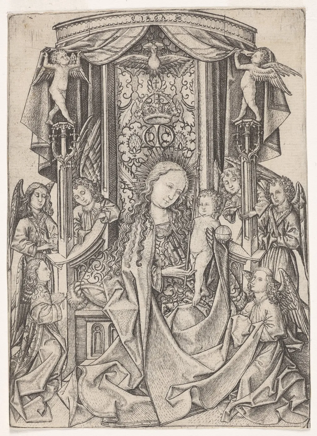 Madonna Enthroned with Eight Angels, by Master E.S., 1467