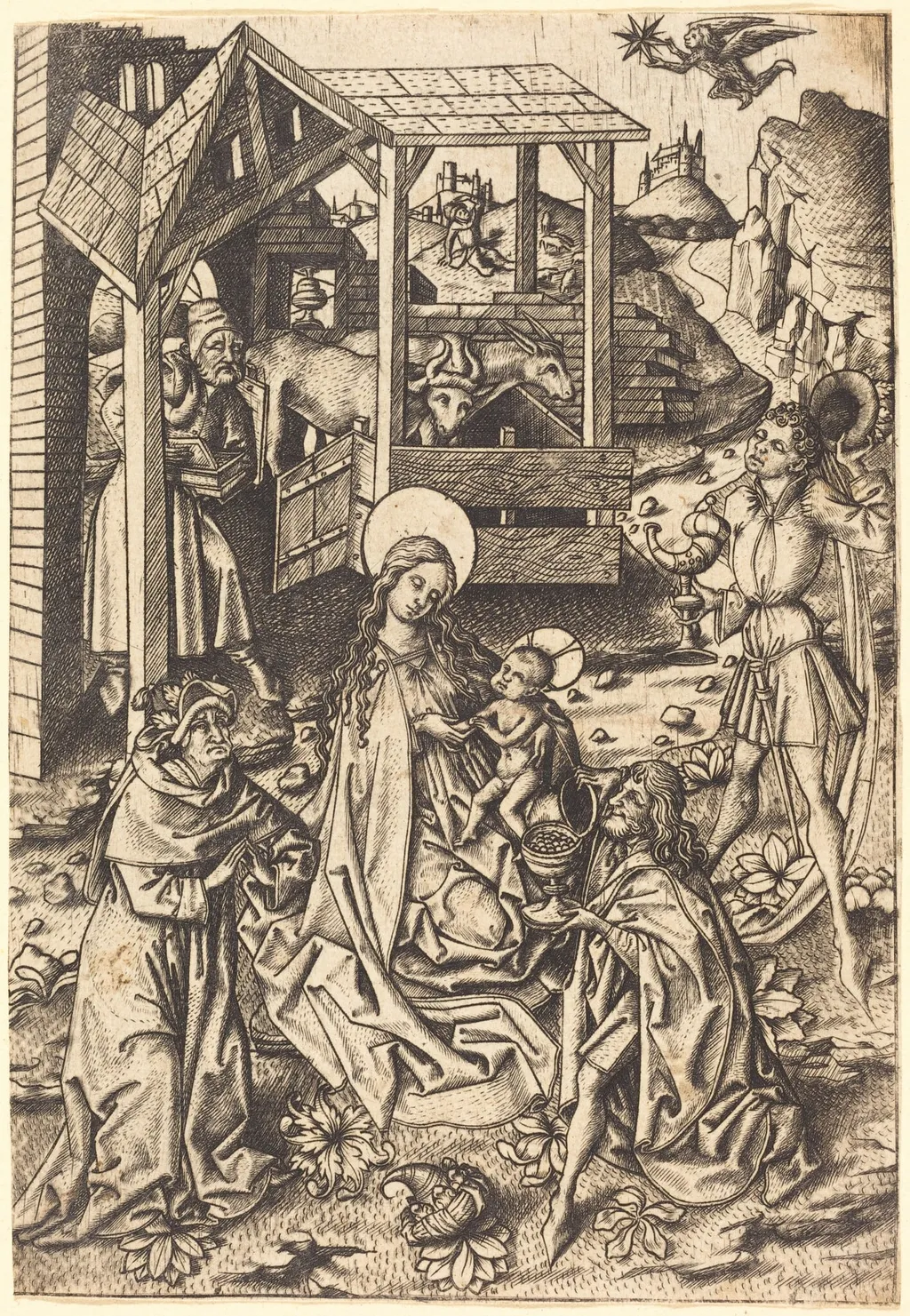 The Adoration of the Magi, by Master E.S., ink